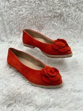 Gaimo Flats Size 38 (US 7.5) Orange Suede Flower Leather Espadrille Spain